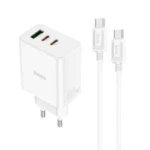 Incarcator de retea Hoco C126A Pure USB-C to USB-C 2-C 1USB (PD40W) [White]